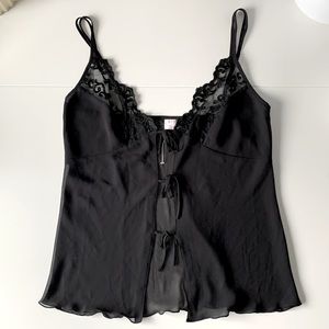 Sheer Tie Front Black Camisole M by Keys Lingerie